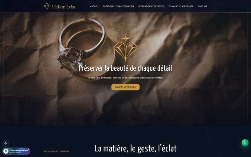 Exemple de site internet pour artisan Bijoutier réalisé avec Waibora - Maison Eclat