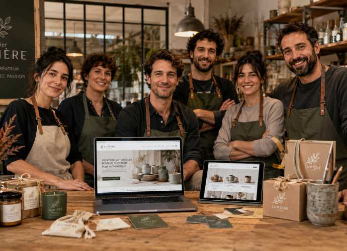 Équipe d'une entreprise artisanale valorisée par son site internet et son image de marque