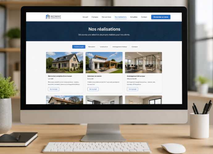 Réalisations professionnelles présentées sur le site internet d'une TPE PME