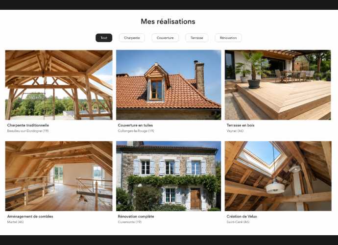 Photographies professionnelles des réalisations d'un artisan présentées sur son site internet