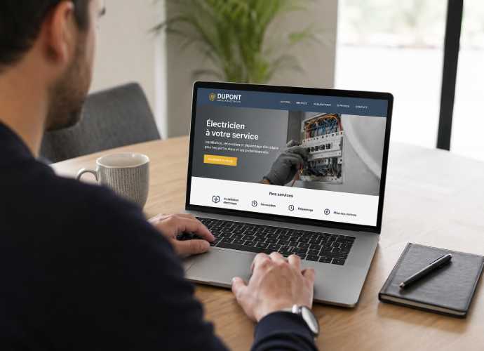 Client consultant le site internet professionnel d'un artisan