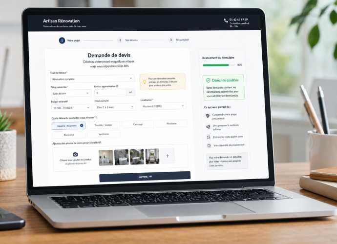 Formulaire intelligent sur le site internet d'un artisan pour qualifier les demandes de devis